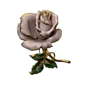 Vintage Pale Lavender Pink Rose Flower Brooch Unsigned